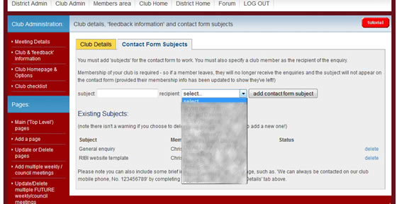 add contact form subjects