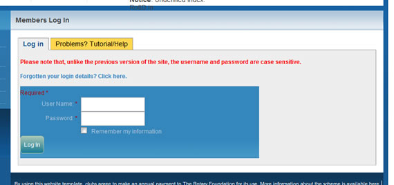 login from your club site