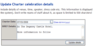 Adding Charter Celebration details