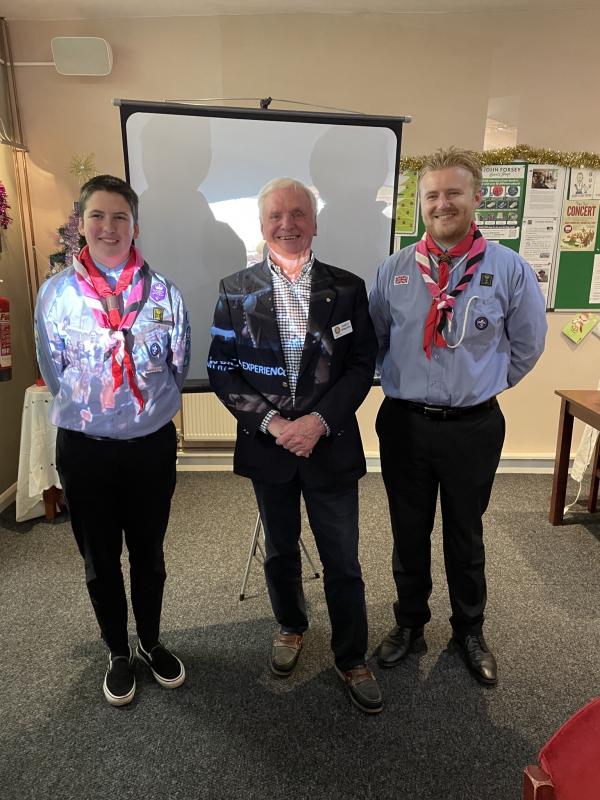 Pictured with Robin is Club President Robert Babbage- Clark and Harry Rippon, Sea Scout Leader.