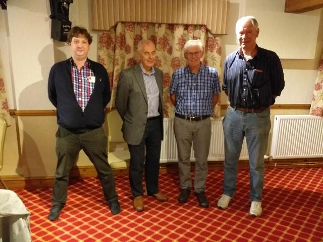 Overall winner, Hamilton, evening President Peter with Walter and quiz master Nigel