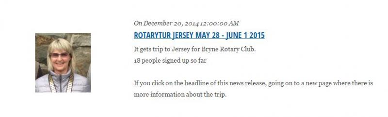 Bryne Rotary Club's web page inviting members to join the trip.