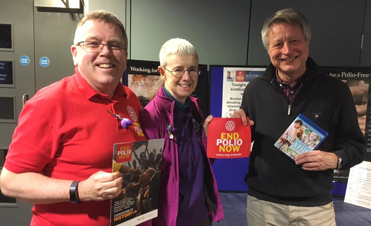 Buxton Rotarians Ian & Kim Priestley with Buxton Film Team member Jim Marriott