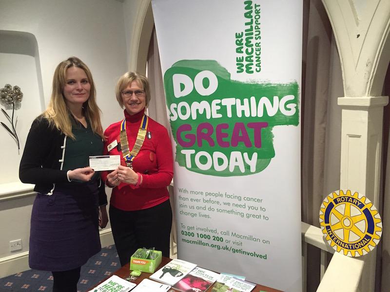 A privilege to hear Sian Ward-Edwards tell us about the wonderful work done by MacMillan and the Mustard Tree. Rotary District 1175 Foundation matched the Club's Â£500 with a Â£500 grant enabling us to present Sian with Â£1,000 for the Mustard Tree.