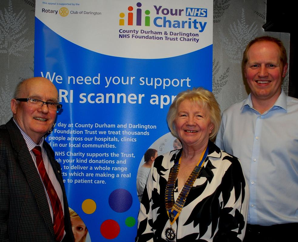Rtn Syd Howarth (pictured left with Newton Aycliffe Rotary Club President Nora Scott and Robert Goddard) who is heading the Rotary appeal for the scanners in and around Aycliffe,