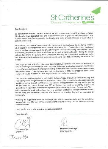 Thank You letter from St Catherines Hospice