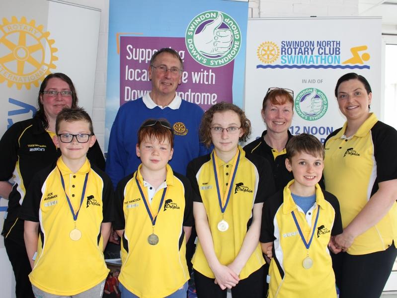 Rotary Club President Alan Fletcher with one of the teams entered by Swindon Dolphins