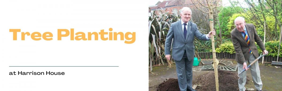 Chris Halliwell (left) , Chairman of the Portsmouth Rotary Housing Association assisting David Collins, our Club President for the Centenary Year, planting a tree at Harrison House.at Stamshaw.