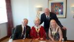 Left to right: President Hans-Joachim Schulz (Eisenach), President Christina (West Derby) and President Elaine Kerr (Liverpool Garston). Back Past President Hans-Joachim Gothling (Eisenach).