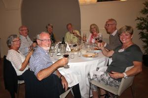 Welcome Dinner - on this table - Rotarians from the UK and Sweden enjoy each other's company