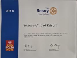 Pleased to receive certificate recognising our commitment ro Rotary's campaign to wipe out polio.