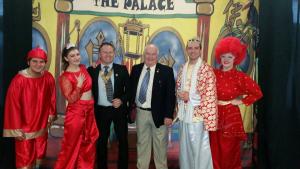 President Keith Davies and PP Clive Howells attending the Children's ward and pictured with the cast of the panto.