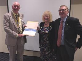 Left to right in the picture are Mike Harvey, President of Chichester Priory Rotary Club, Eve Conway, President of Rotary in Great Britain and Ireland and Frank West, Rotary District Governor.