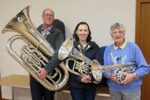 (l-r) Dirk Commerford (Bb Bass Tuba), Bethan Jones (Euphonium) and Barbara Bridgwater (Baritone Horn)