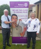 The End Polio campaign is not just for one year! (August 2020 - Covid days - Rhona handing over the Club Presidency to Andrew)
