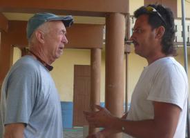 Rotary Project Coordinator Roy Maloney discusses next step with Contractor Arnaldo Muschamp.