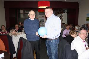 David Aimer, Chairman of the Community Committee presenting to Gary Ingham of Bishop Auckland Scouts the Oneworldfutbol that was crowd funded 