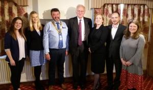 President Gwynfor, Rotarian David Meredith Jones and family with Laura Ellis-Williams and Anwen Jacks
