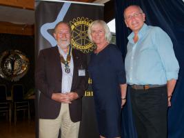 President Colin Strachan with Eve Boyle and speakers host Lawrie Orr.