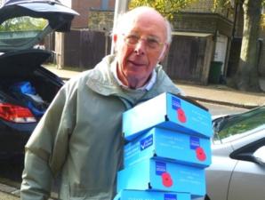 Preparing collection boxes for the annual poppy appeal in Beckenham
