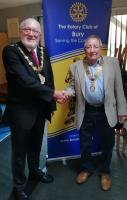 Bury Mayor (Cllr trevor Holt)being welcomed by Club President  John Cooper
