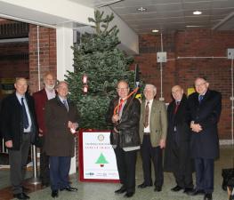 Erecting the tree at the Morrisons store in Aldridge.