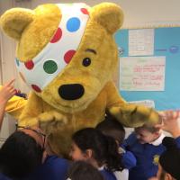 Burnham Beeches Rotary support Children in Need by visiting local schools to entertain children and raise awareness of the charity.