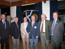 Speaker Bob Watson 3rd from right with John Kilby and President Iain Smith and 3 visitors from Callander and West Perthshire Rotary Club on a 'Scatter Week' visit.