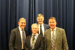 Speakers Willie Allan and Willie Hunter with host John Beattie and Allander Club President Iain Sim.