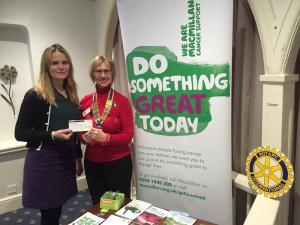 A privilege to hear Sian Ward-Edwards tell us about the wonderful work done by MacMillan and the Mustard Tree. Rotary District 1175 Foundation matched the Club's Â£500 with a Â£500 grant enabling us to present Sian with Â£1,000 for the Mustard Tree.