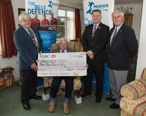 President Derek, Concert organiser Martin Lewis and Treasurer Roger Howells present a cheque for ï¿½33,000 to the local Chairman of Prostate Cymru, Honorary Member Ray Williams. 