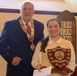 2012 Tenby Junior School Young Musician Olivia Tomp is pictured with President Alan