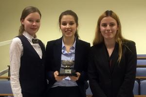 Oswestry School Senior Winners (L-R) Valeriia Chertilina - Speaker, Masie Evans - Chair and Tsveta Stratieva - Vote of Thanks
