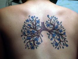 Lungs tattooed on a female's back 