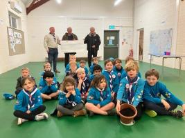 presentation of cheque to Tim Greenwood of 6th Kingsbridge Beaver Group