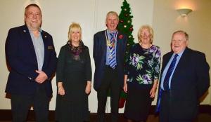 From left:  Rotarians Chris Williams, Jane Castle, Sue Pridmore and Steve Kelly are pictured with Club President David Haward (centre)