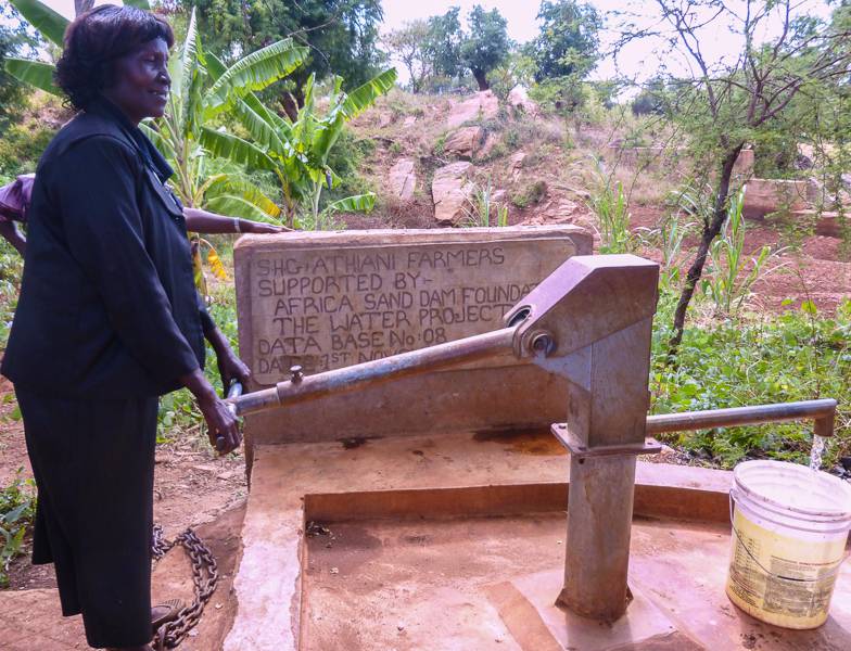 A complted Sand Dam providing fresh water on tap the year round.