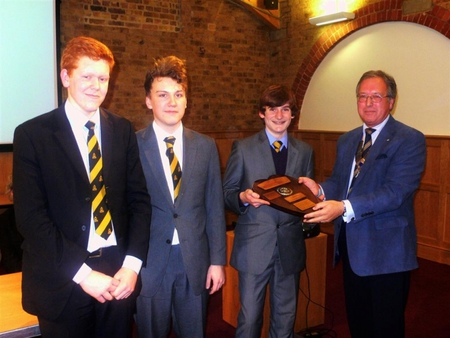 l-r Ben Markham (vote of thanks), Callum Evans (chairman), Matthew Pink (speaker) and Pres. Peter Amos l-r Ben Markham (vote of thanks), Callum Evans (chairman), Matthew Pink (speaker) and Pres. Peter Amos