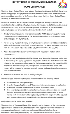 County Music Groups bursary details