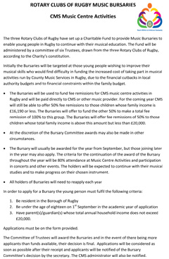 Music centre activities details of bursary