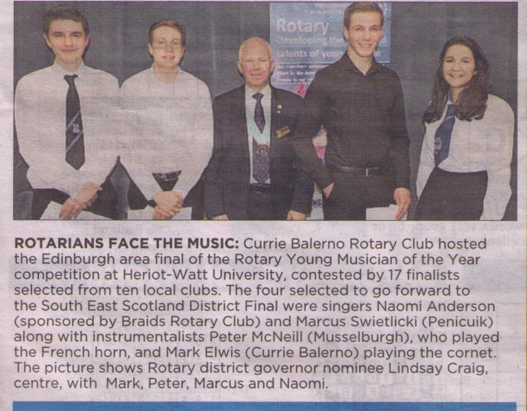 Area Finalists in Rotary's Young Musician of the Year 2016