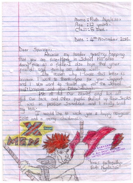 Letter from Ruth at Mashimoni Primary School