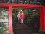 Jenny and Ron stepping down through the Japanese garden in Monte