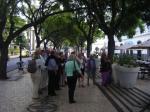 Admiring the decorative pavements in downtown Funchal under the Jackaranda trees.