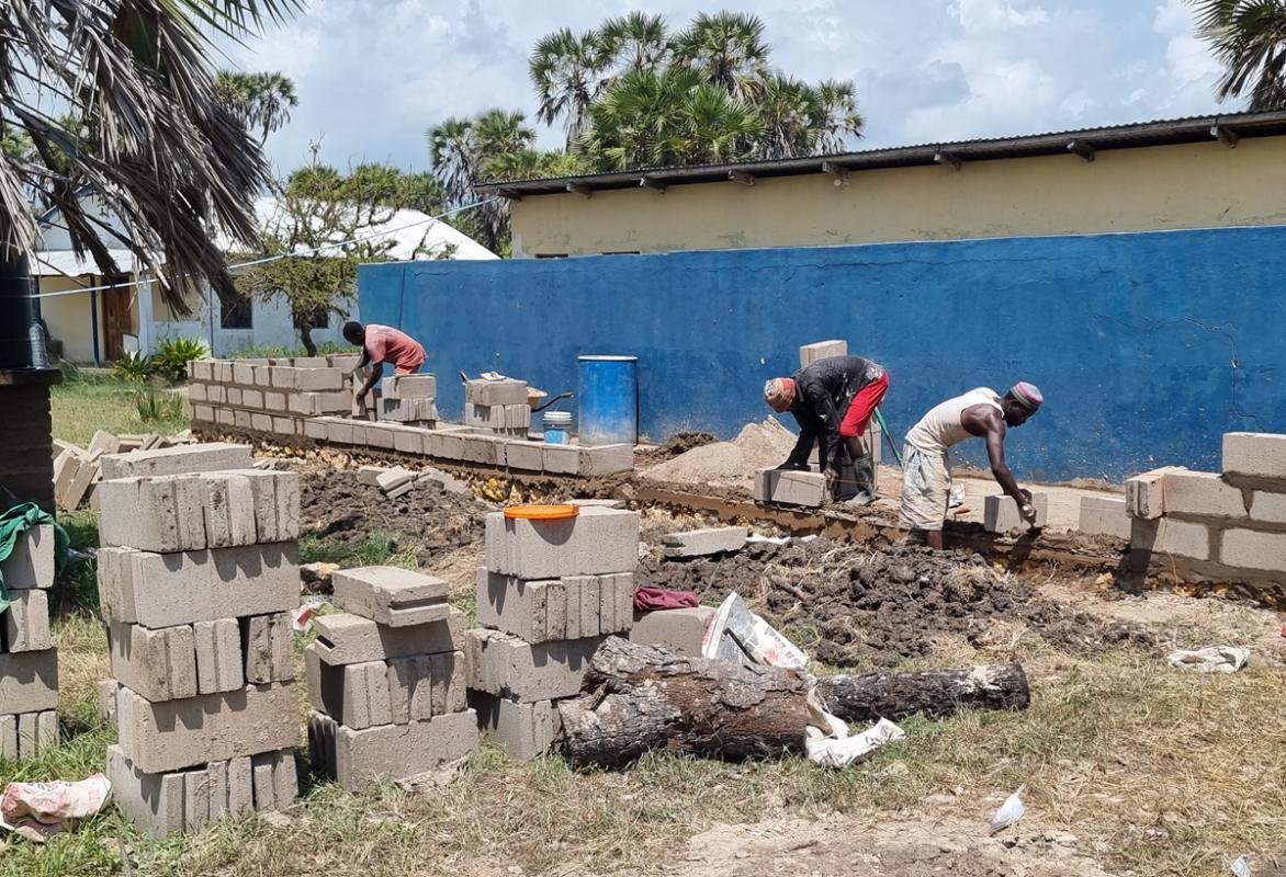 Construction of girls shower block.