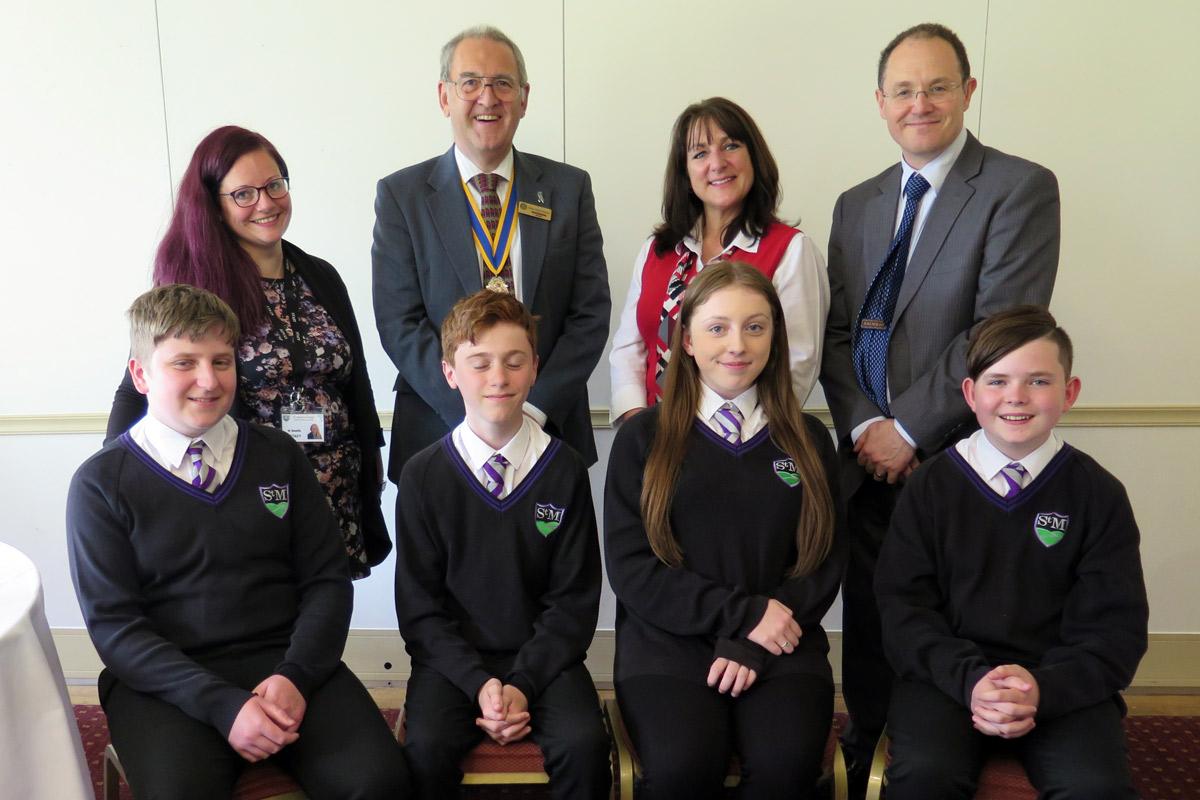 (Back L-R) St Martins teacher Hayley Smith, President Dave Davies, HSBC's Shirley Rodgers and St Martins teacher John Holmes
(Front L-R) Jamie Jones, Cai Williams, Charleigh Penrose and Rhys Evans 