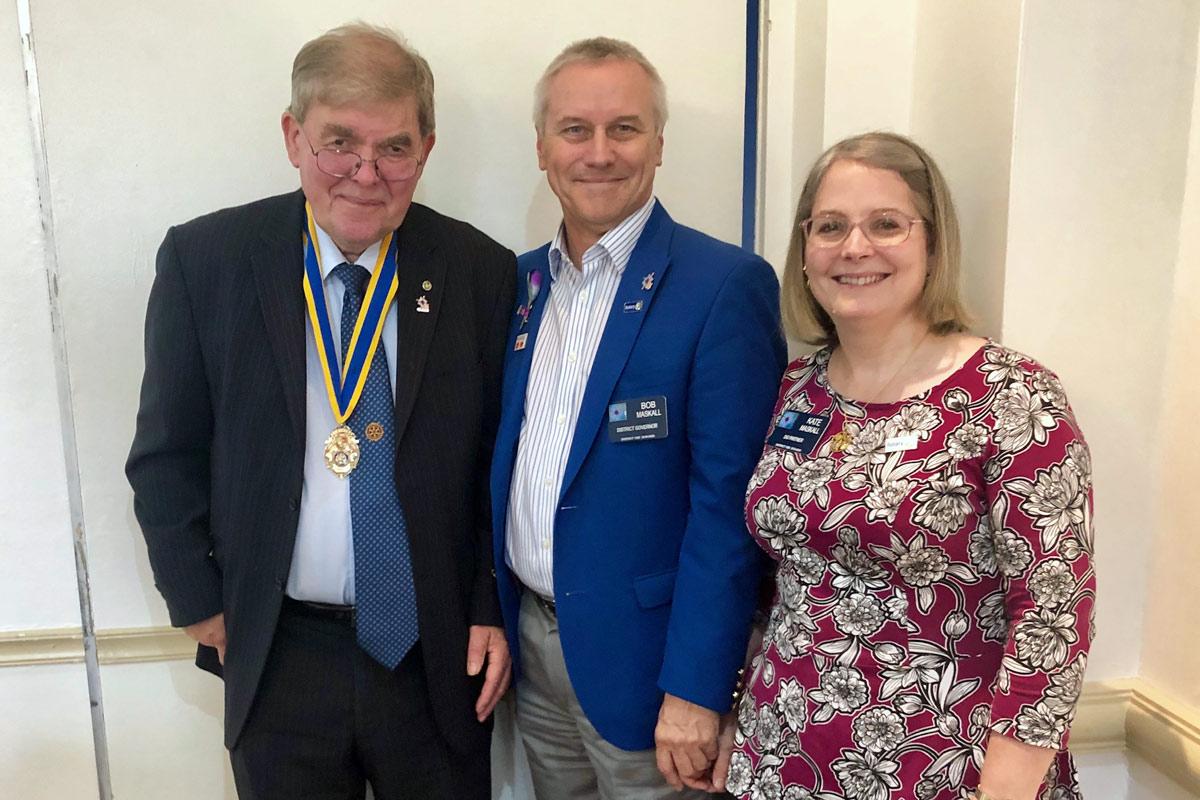 Pres Mark Liquorish, DG Bob Maskall and Mrs Kate Maskall (l-r)