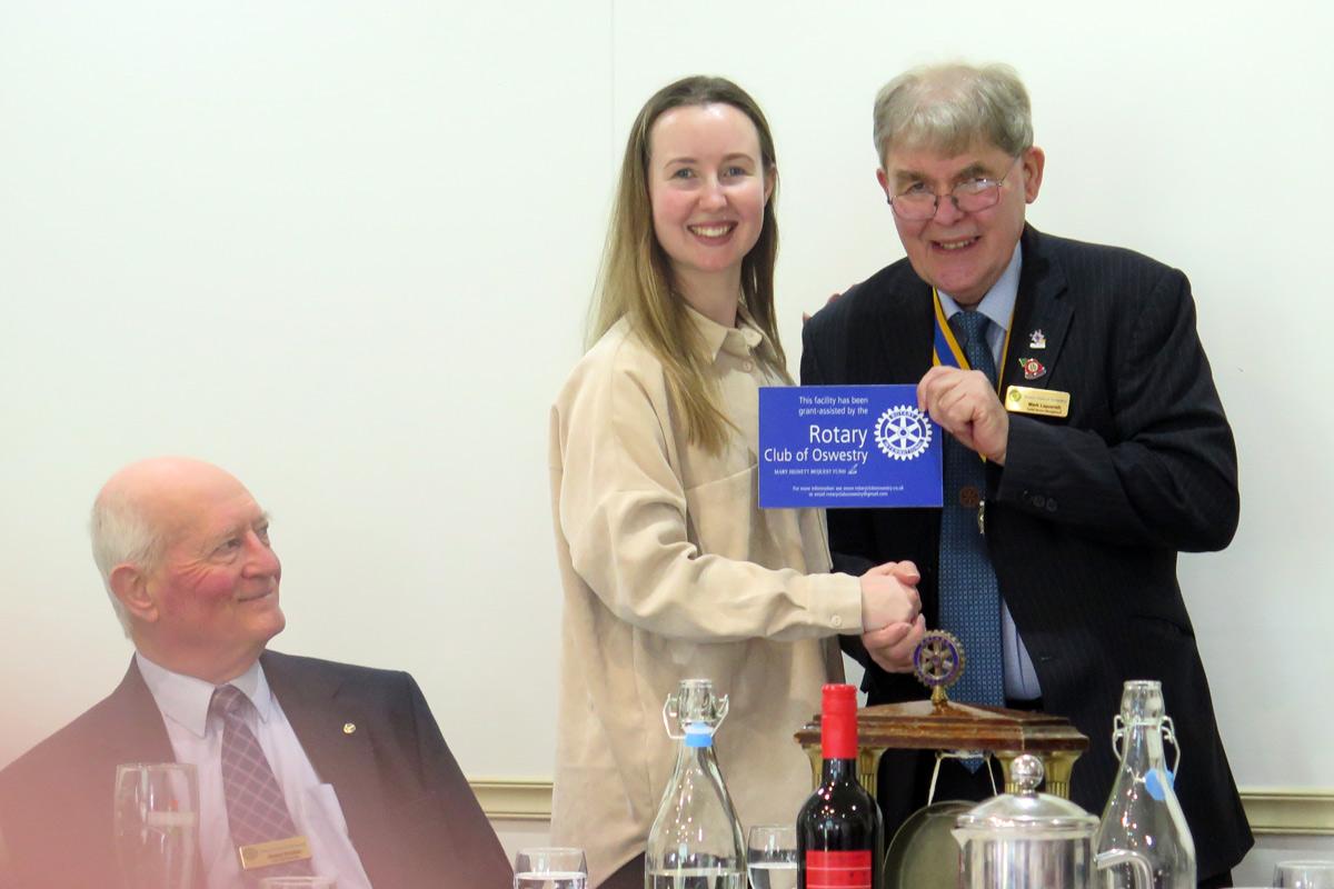 President Mark presents Chloe Yeomans with the Mary Hignett Bequest plaque to recognise the grants to Open Space Studios CIC.