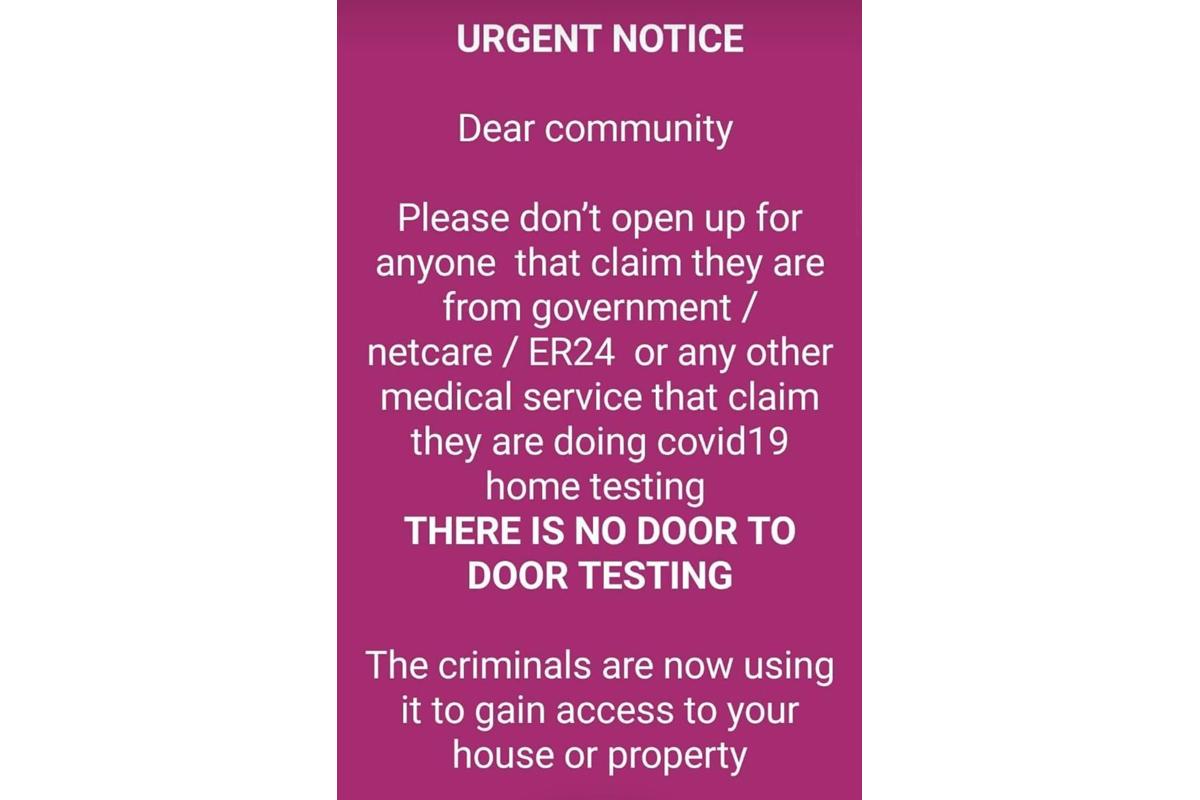 Beware Door-to-Door COVID-19 tester scammers.