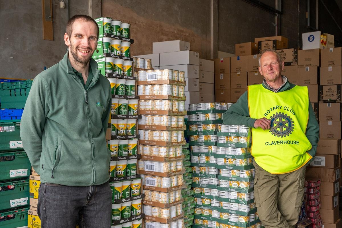 Michael Calder (Dundee Foodbank Warehouse Manager) and Nick White (Claverhouse Rotarian and Dundee Foodbank Volunteer)